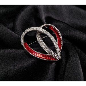 Vintage Nolan Miller Red & Clear Crystal Rhinestone Heart Brooch Pin